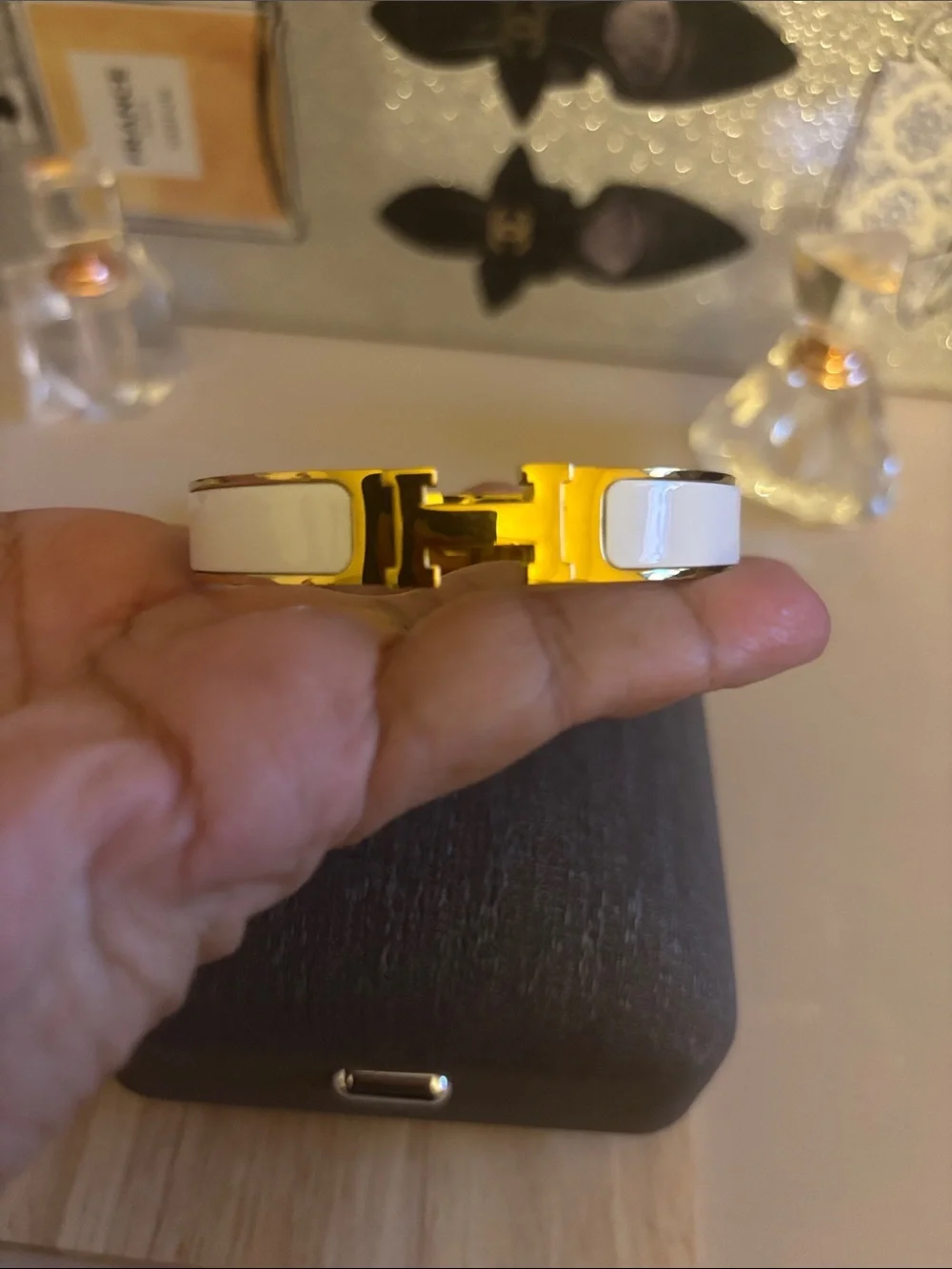 Gold tone and White  Hinge Bracelet
